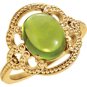 14K Yellow Peridot Granulated Design Ring