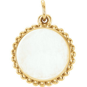 14K Yellow Engravable Round Beaded Pendant