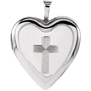 Sterling Silver 20.75x19.25mm Cross Heart Locket