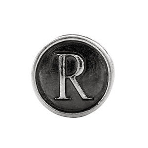 Sterling Silver 10.6mm Letter 
"R" Alpha Cylinder Bead