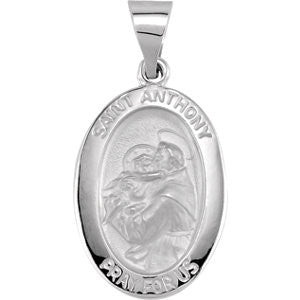 14K White 19x13.5mm Hollow Oval St. Anthony Medal