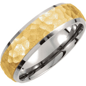 Titanium & Gold Immerse Plated 7mm Hammered Finish Beveled Edge Band Size 6.5