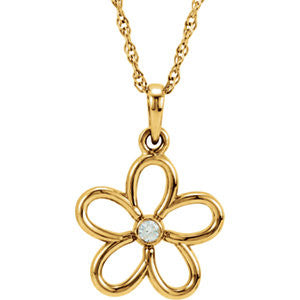 14K Yellow .03 CTW Diamond 18" Flower Necklace