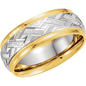 14K Yellow & White 7mm Patterned Band Size 12.5