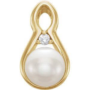 14K White Freshwater Cultured Pearl & .03 CTW Diamond Pendant