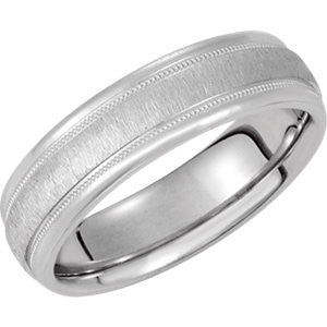 14K White 6mm Comfort-Fit Milgrain Band with Florentine Finish Size 9