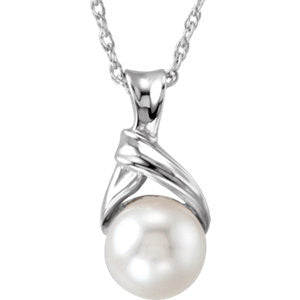 14K White 6mm Akoya Cultured Pearl 18" Necklace