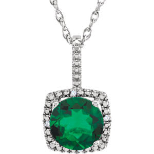 Sterling Silver 7mm Lab-Grown Emerald & .015 CTW Diamond 18" Necklace