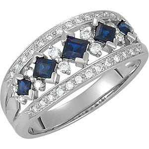 14K White 1-4 CTW Blue Sapphire & Diamond Anniversary Band