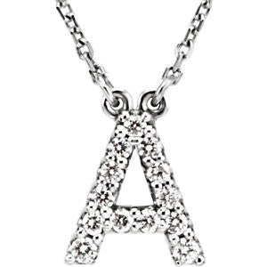 14K White Letter "A" 1-8 CTW Diamond 16" Necklace