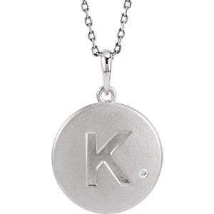 Sterling Silver .005 CTW Diamond Letter "K" Initial Disc 18" Necklace