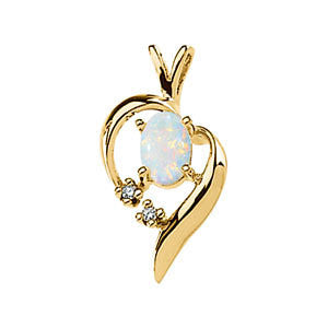 Genuine Opal Cabochon & Diamond Pendant