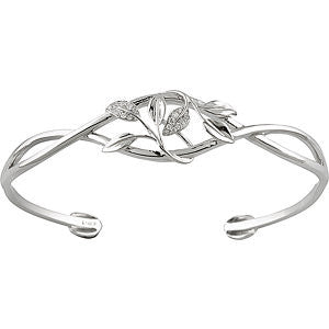 14K White .05CTW Diamond Leaf Design Cuff Bracelet