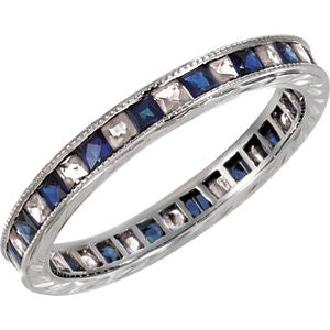 14K White Blue Sapphire & 1-2 CTW Diamond Eternity Band