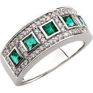 14K White Emerald & 3-8 CTW Diamond Ring