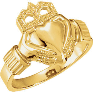 14K Yellow 14.5x10.5mm Ladies Claddagh Ring