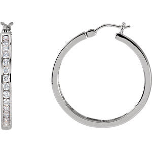 14K White 1 CTW Diamond Hoop Earrings