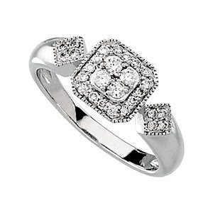 14K White 1-3 CTW Diamond Cluster Ring Size 7