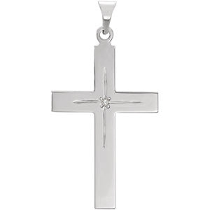 14K White 27x18mm Diamond Cross Pendant