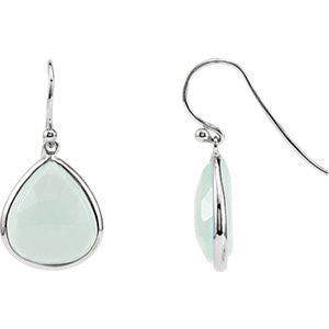 Rhodium-Plated Sterling Silver Genuine Aqua Blue Chalcedony Earrings