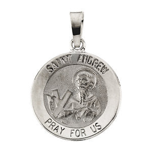 14K White 15mm Round St. Andrew Medal