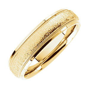 14K Yellow Comfort Fit 6mm Milgrain Band with Florentine Finish Size 10