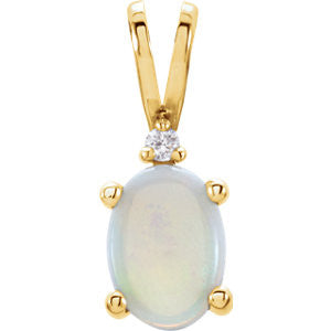 14K White Opal & .01 CTW Diamond Pendant