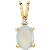 14K White Opal & .01 CTW Diamond Pendant