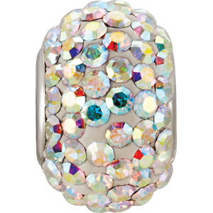 Sterling Silver 12x8mm Crystal Aurora Borealis Pave' Bead