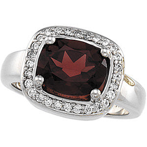 Mozambique Garnet & Diamond Halo-Style Ring