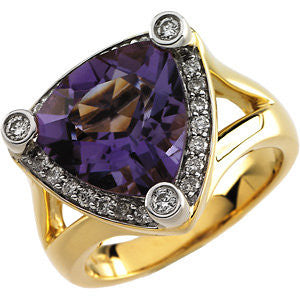 14K Yellow Gold Plated Amethyst & 1-3 CTW Diamond Ring