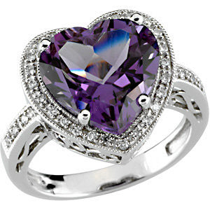 14K White Amethyst & 1-6 CTW Diamond Ring