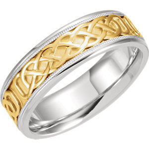 14K White & Yellow 7mm Celtic-Inspired Band Size 10