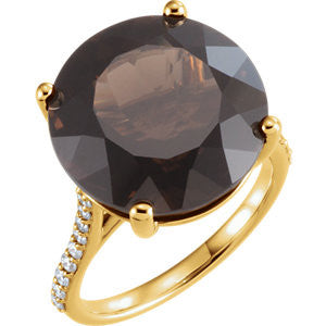 14K Yellow Smoky Quartz & 1/4 CTW Accented Diamond Ring