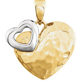 14K Two-Tone 27x17mm Hammered Heart Pendant