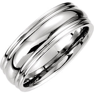 14K White 7.5mm Comfort Fit Fancy Carved Band Size 7.5