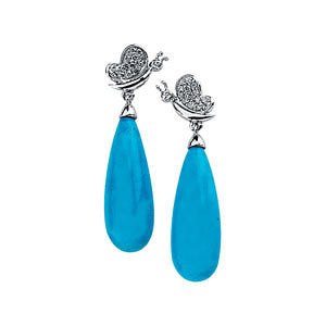 14K White 1-6 CTW Diamond & Turquoise Earrings