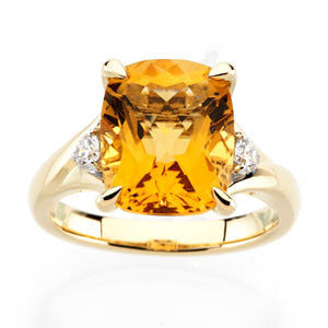 14K Yellow Citrine & 1-6 CTW Diamond Ring