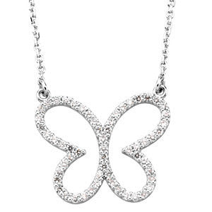 14K White 1-3 CTW Diamond Butterly 16" Necklace