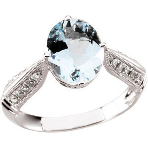 Aquamarine & Diamond Accented Ring