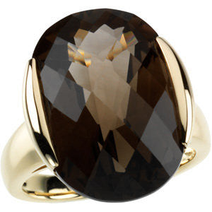 14K Yellow Checkerboard Smoky Quartz Design Ring