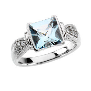 14K White Aquamarine & 1-8 CTW Diamond Ring