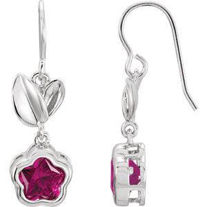 Sterling Silver Fuchsia Cubic Zirconia BFlower&trade; Earrings with Box