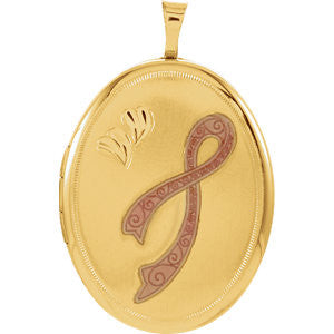 Gold Plated Sterling 26x20mm Oval Breast Cancer Awareness Locket