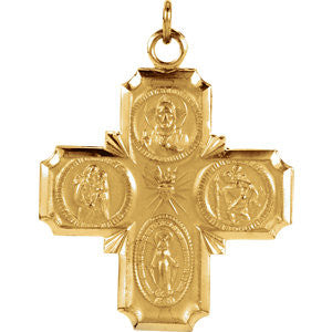 14K Yellow 25x24mm Four-Way Cross Medal