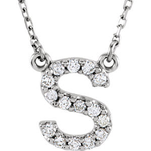 14K White Letter "S" 1-6 CTW Diamond 16" Necklace