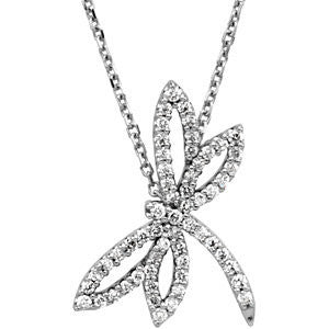 14K White 1-4 CTW Diamond Dragonfly Necklace