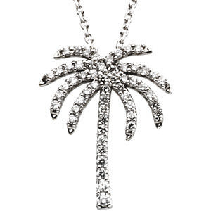 14K White 1-3 CTW Diamond Palm Tree 16" Necklace