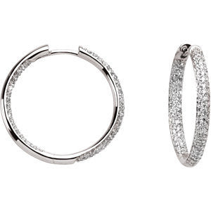 18K White 1 CTW Diamond Inside-Outside Hoop Earrings