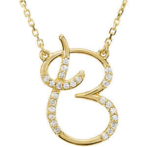 14K Yellow Letter "B" 1-8 CTW Diamond Initial 17" Necklace